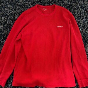 Supreme, Red, Waffle Texture, Long-Sleeve Crew Neck Shirt
